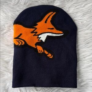Akoo Navy Knit Beanie with Orange Fox Graphic